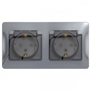 Розетка двойная с заземлением со шторками в сборе IP44 SE Glossa, алюминий