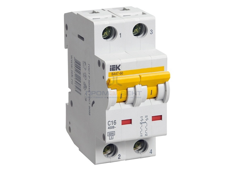 Автоматический выключатель ВА 47-60 2Р 25А 6 кА характеристика С ИЭК (автомат)