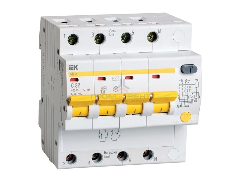 Дифференциальный автомат АД14 4Р 32А  30мА ИЭК
